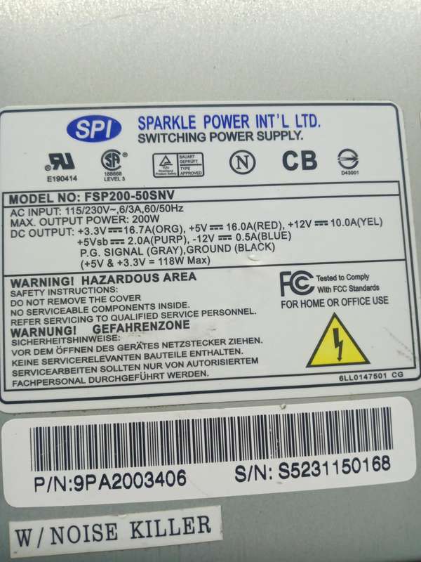 FSP 200-50 SNV Sparkle Power Int'l power supply