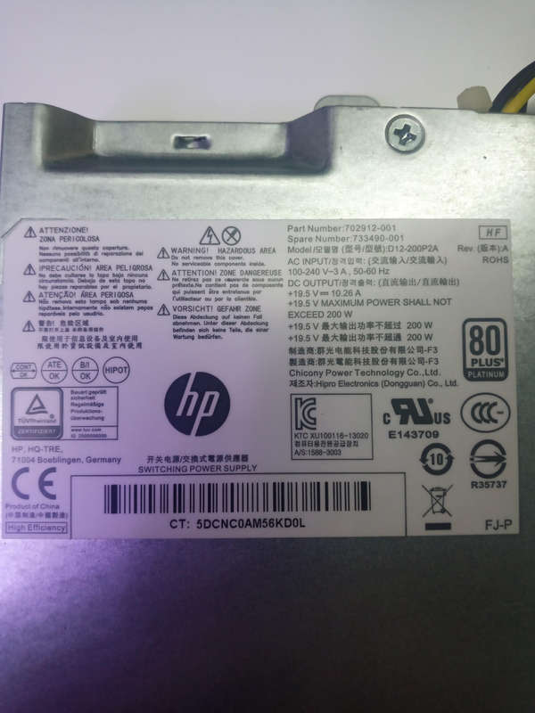 Genuine HP EliteOne 800 G1, 19.5 volt 200 Watt Power Supply 702912-001