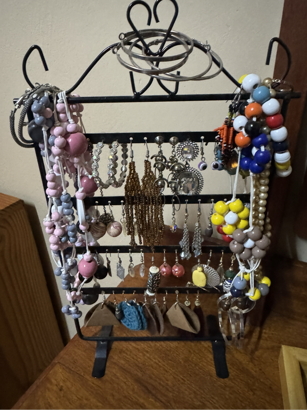 Metal Jewellery Stand with 30+ Assorted Costume Earrings, Bangles & Beaded Necklaces  Bundle Deal!