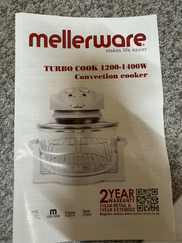 Mellerware Turbo Convection Oven  12L Glass Bowl Air Fryer & Roaster