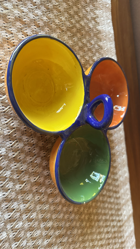 Hand-Painted 3-Section Ceramic Condiment Server  Colourful Dip Bowl
