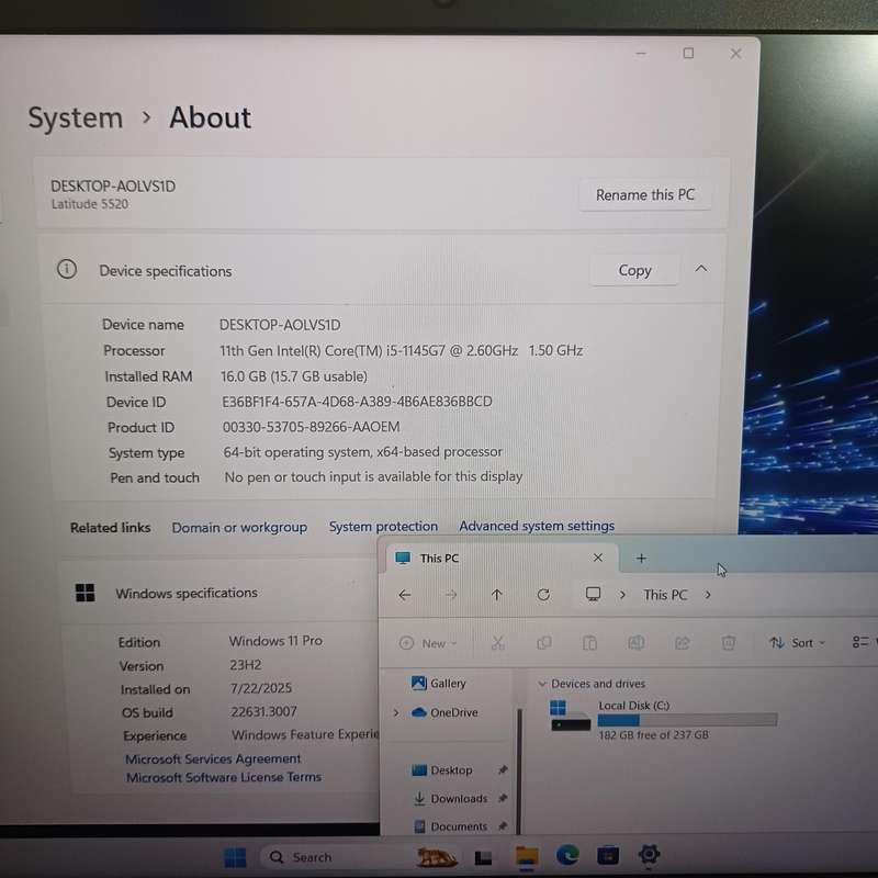Refurbished Dell Latitude 5520 - i5 11th Gen, 16GB RAM, 256GB NVMe SSD