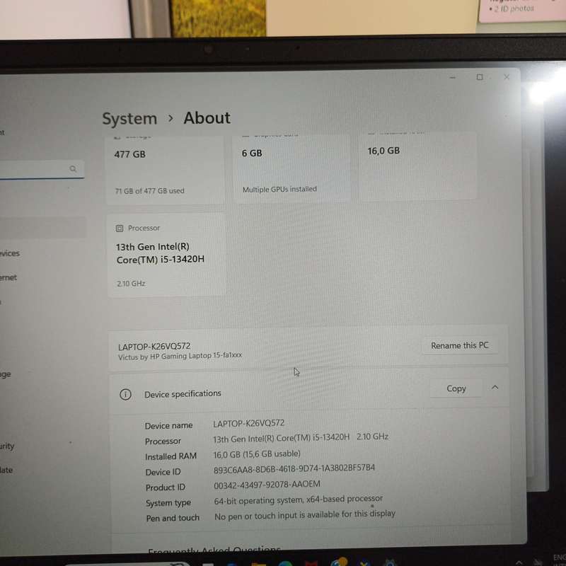 HP Victus 15-fa1xxx  13th Gen i5 | 16 GB RAM | 512 GB NVMe | RTX 4050