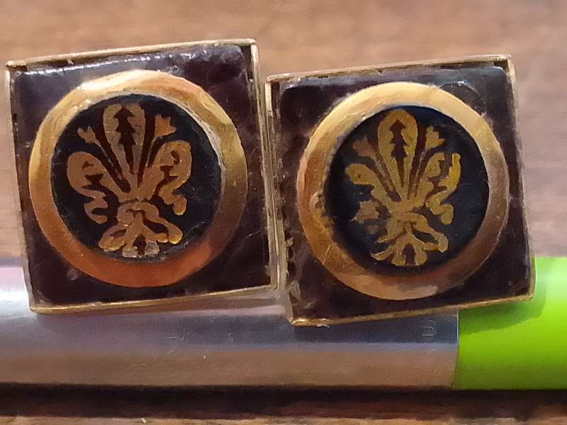 Cufflinks Gold Colour, Fleur de lis, enamel Blue and Gold Colour