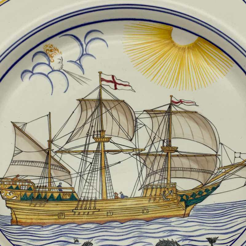 Very Large Rare 'Poole Pottery' Charger/Plate (Primrose Ship - 1588)