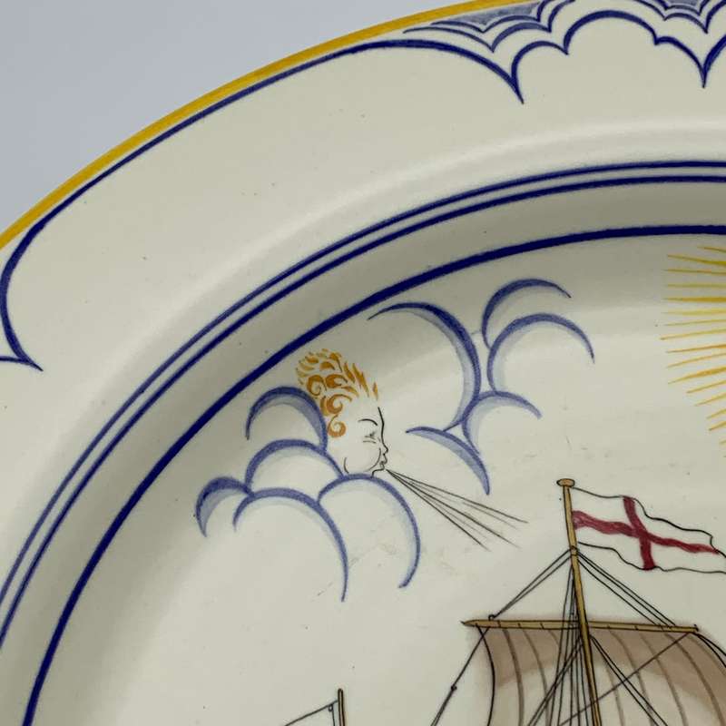 Very Large Rare 'Poole Pottery' Charger/Plate (Primrose Ship - 1588)