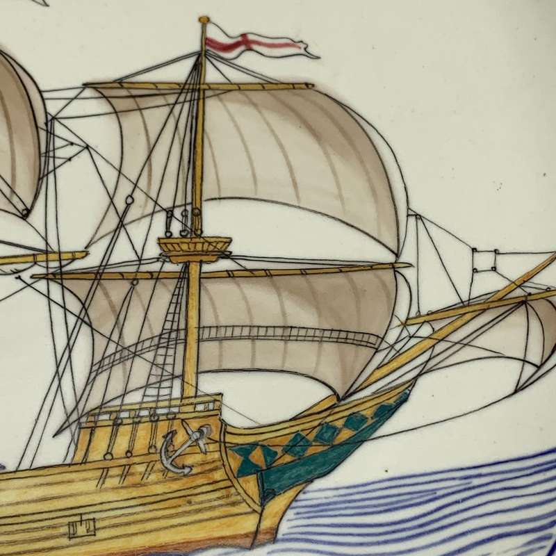 Very Large Rare 'Poole Pottery' Charger/Plate (Primrose Ship - 1588)