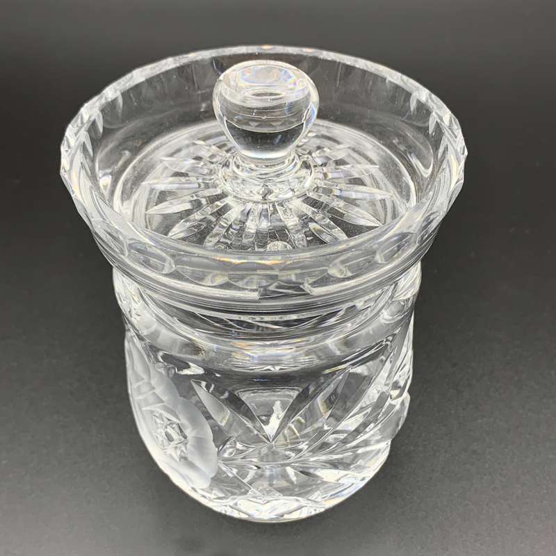 Crystal 1950/60's 'Rose-Cut' Jam or Honey Jar & Lid