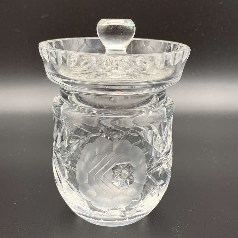 Crystal 1950/60's 'Rose-Cut' Jam or Honey Jar & Lid