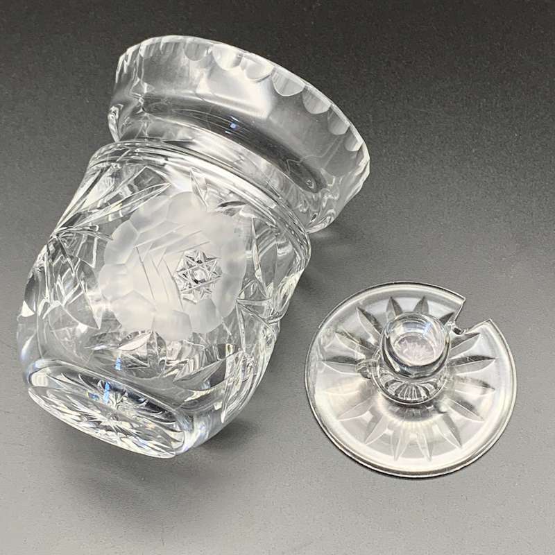 Crystal 1950/60's 'Rose-Cut' Jam or Honey Jar & Lid
