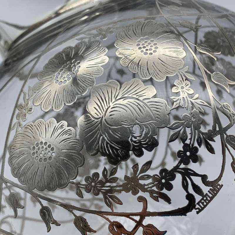 Large Glass Sterling Silver Overlay Water Jug (1940's)