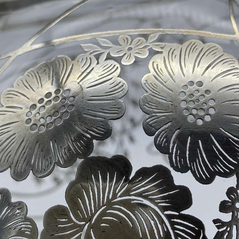 Large Glass Sterling Silver Overlay Water Jug (1940's)