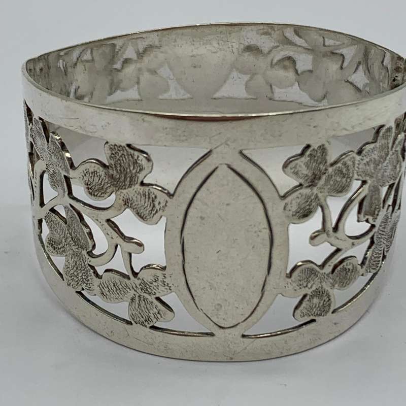 Antique Solid Silver Shamrock Napkin Ring