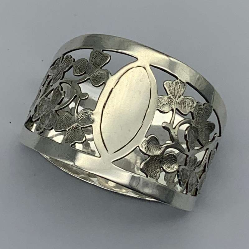 Antique Solid Silver Shamrock Napkin Ring