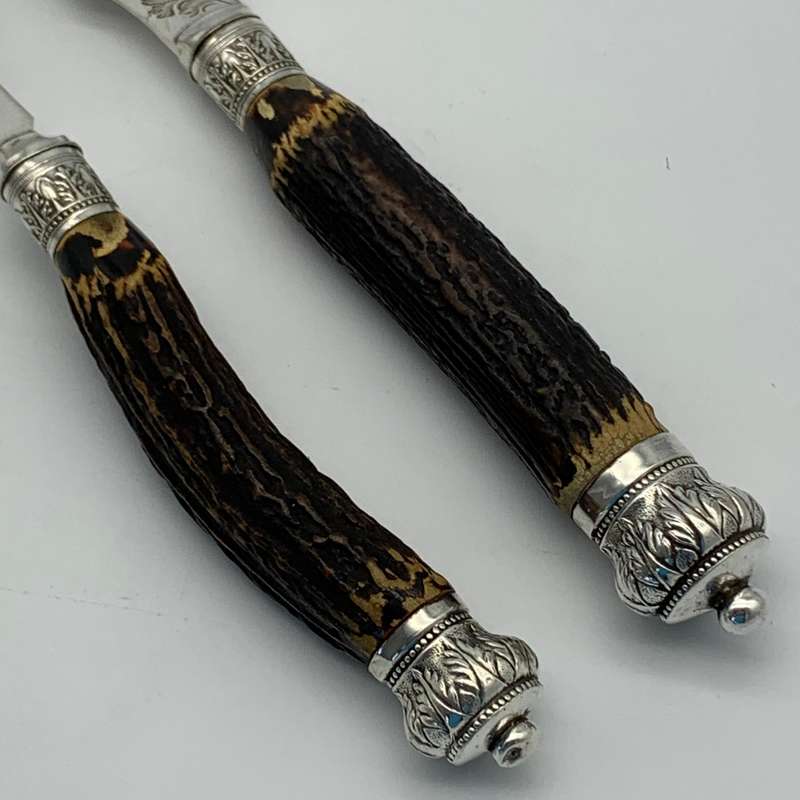 Victorian Pair of 'Stag Horn' Handle Fish Servers