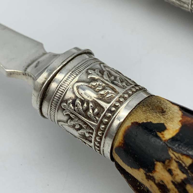 Victorian Pair of 'Stag Horn' Handle Fish Servers