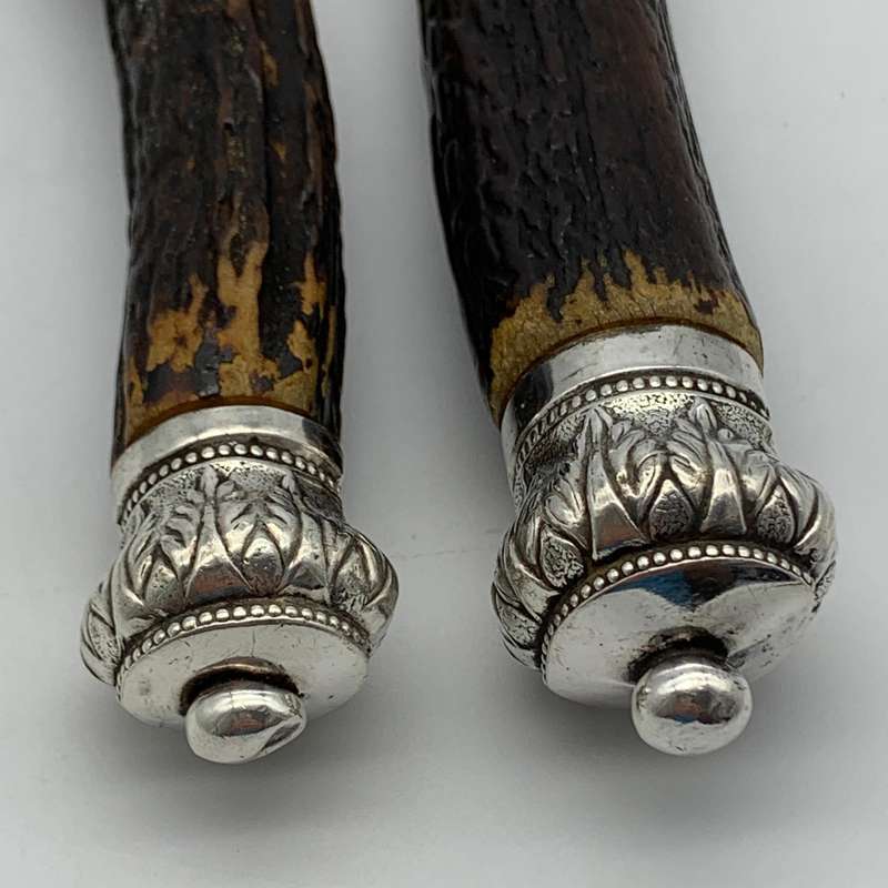 Victorian Pair of 'Stag Horn' Handle Fish Servers