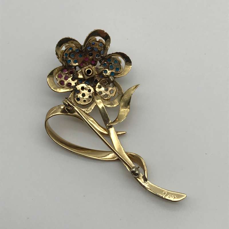 9ct Solid Gold `Flower` Vintage Brooch (V. R45 220)