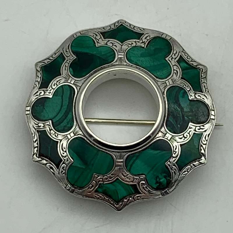 Antique Scottish Silver & Malachite Brooch/Pendant