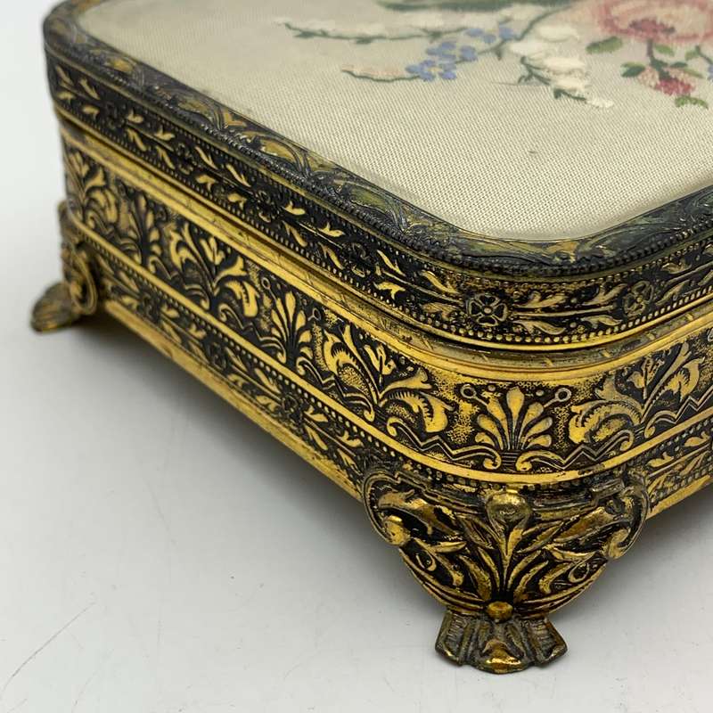 Vintage Brass & Petit Point Jewellery Box