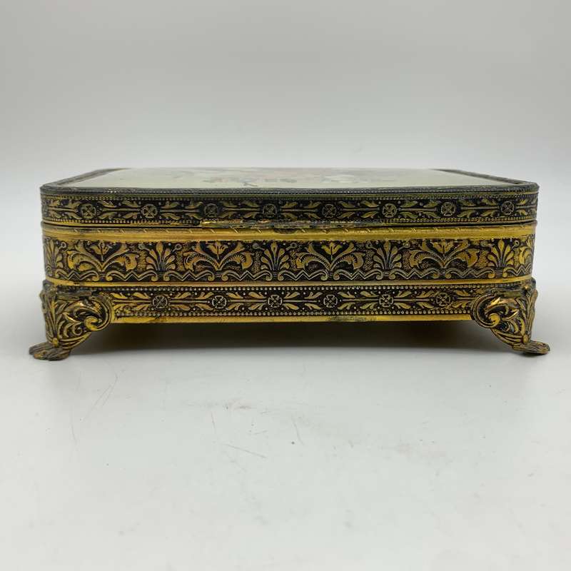 Vintage Brass & Petit Point Jewellery Box