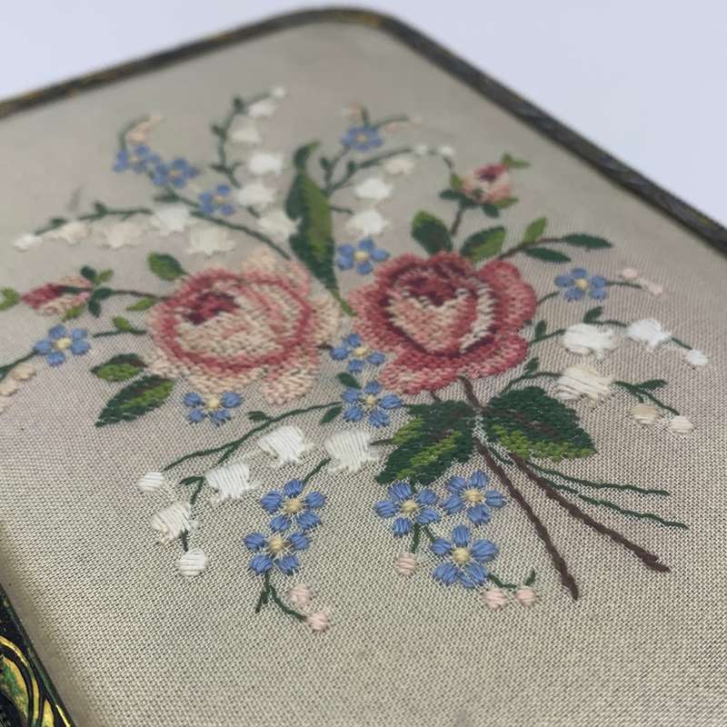 Vintage Brass & Petit Point Jewellery Box