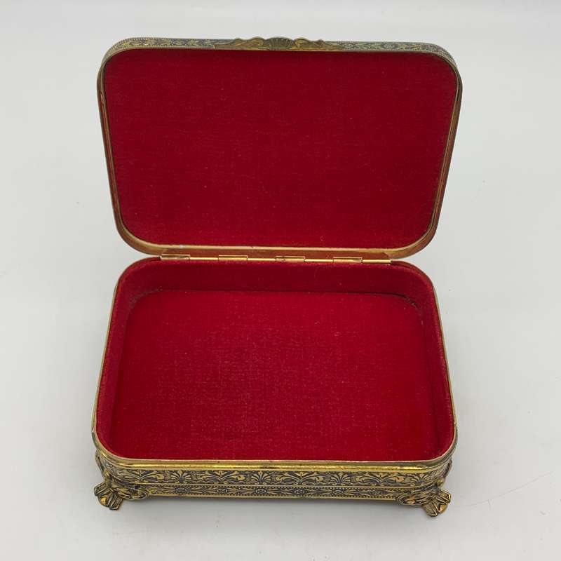 Vintage Brass & Petit Point Jewellery Box
