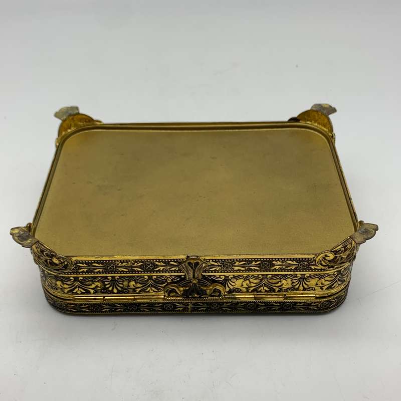 Vintage Brass & Petit Point Jewellery Box