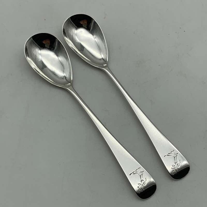 Antique Pair Large Irish Silver Mustard Spoons (1849)