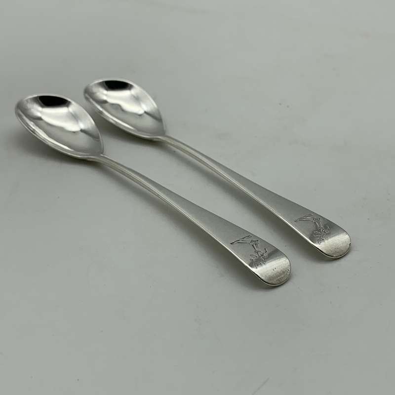 Antique Pair Large Irish Silver Mustard Spoons (1849)