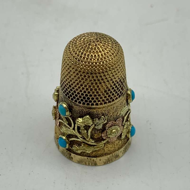 Antique Solid Gold & Turquoise Thimble