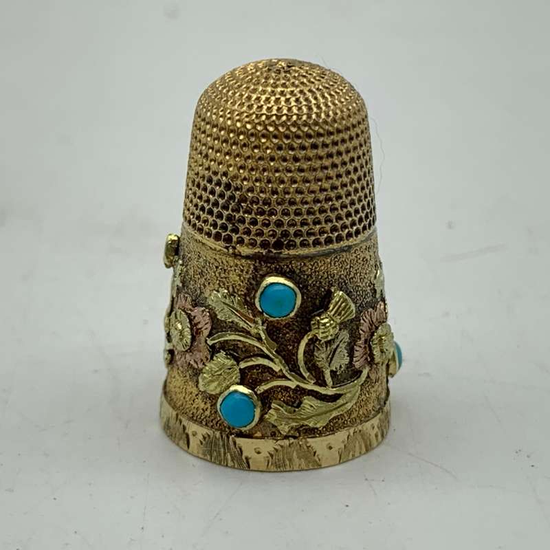 Antique Solid Gold & Turquoise Thimble