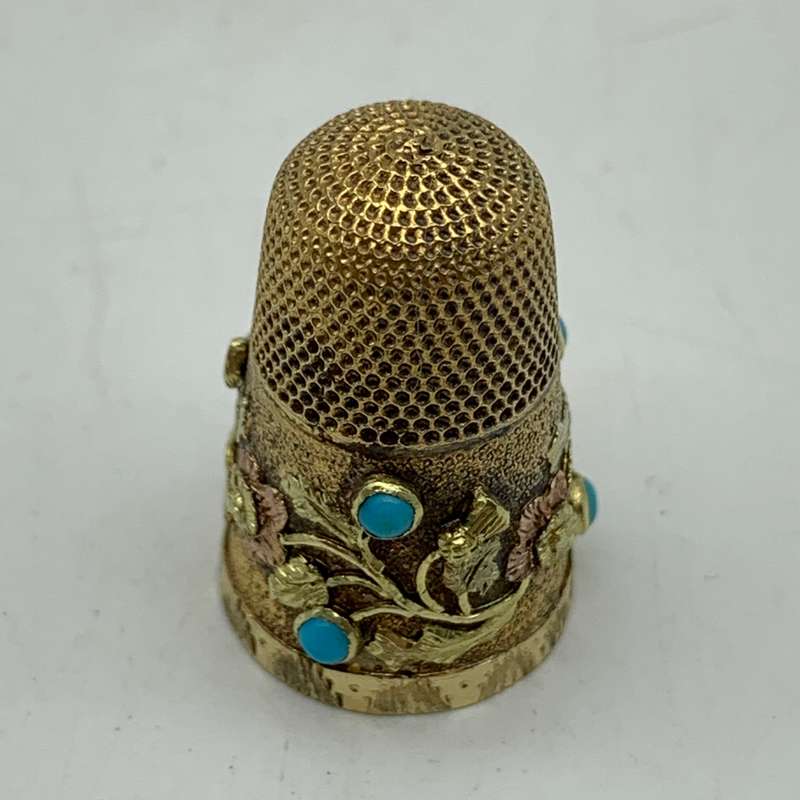 Antique Solid Gold & Turquoise Thimble