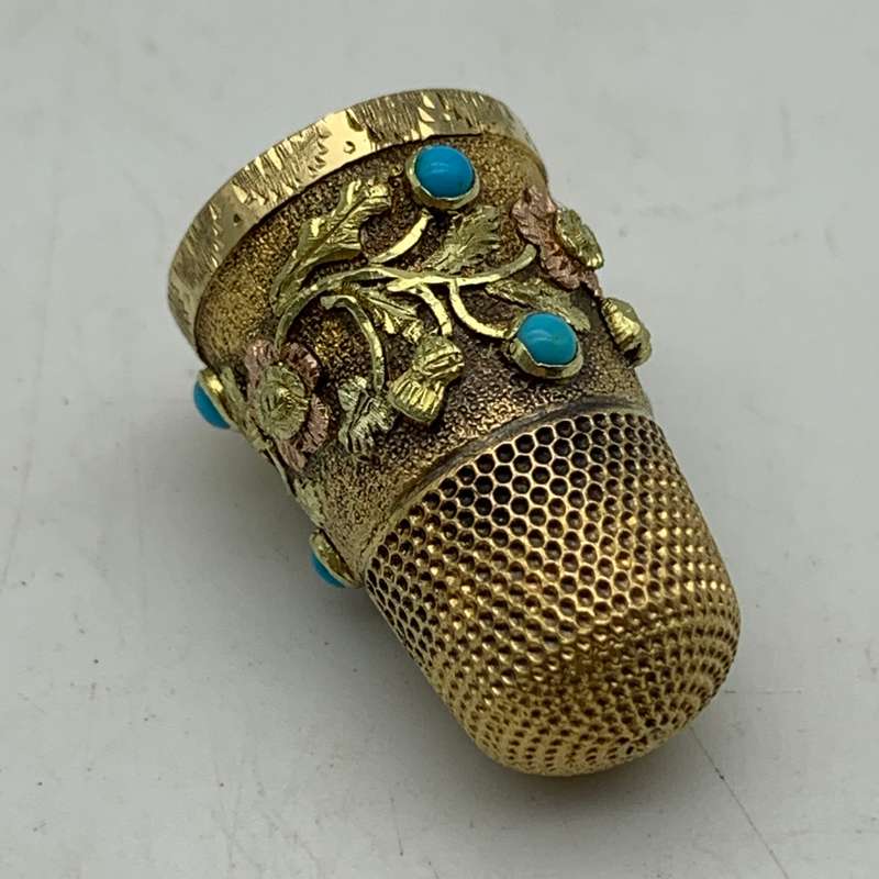 Antique Solid Gold & Turquoise Thimble