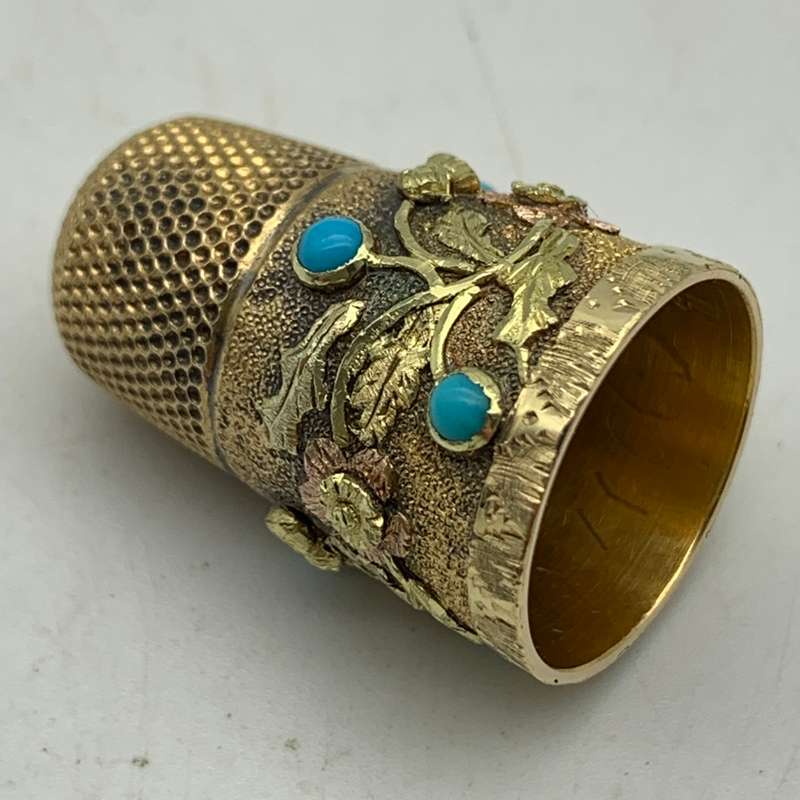 Antique Solid Gold & Turquoise Thimble
