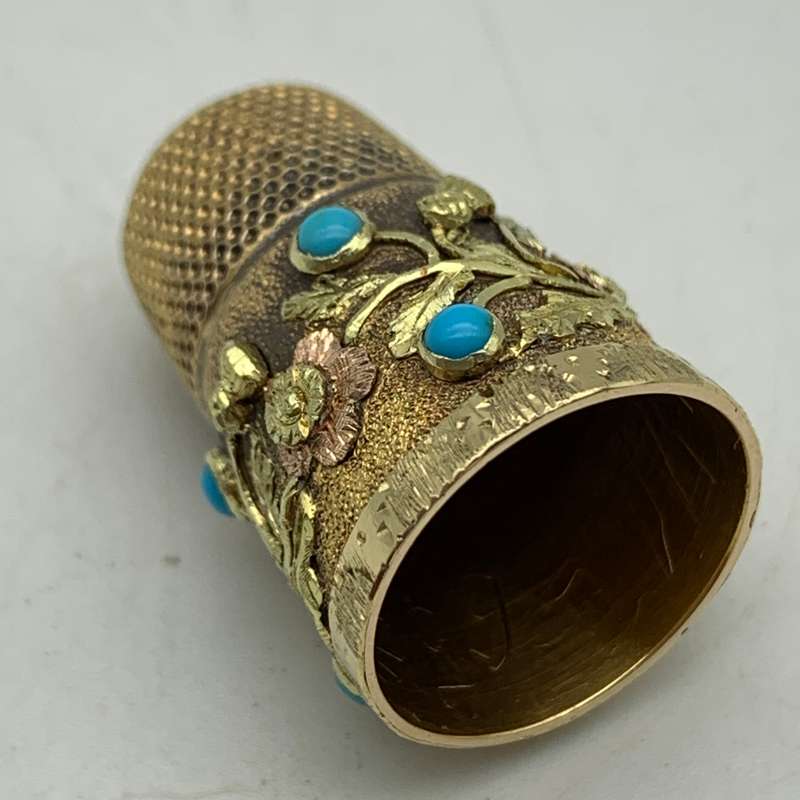 Antique Solid Gold & Turquoise Thimble