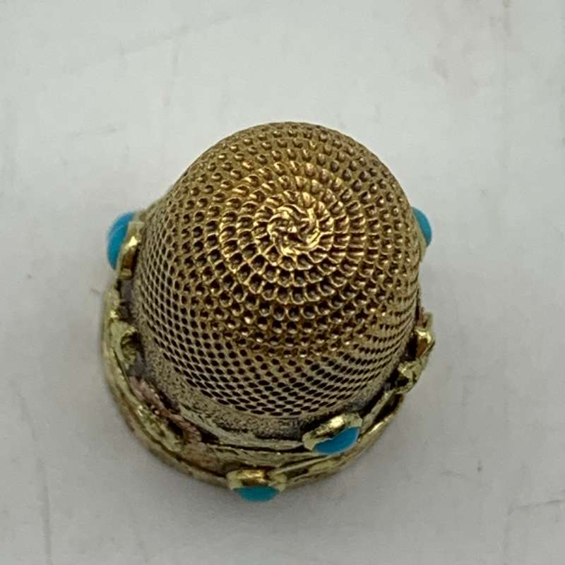 Antique Solid Gold & Turquoise Thimble