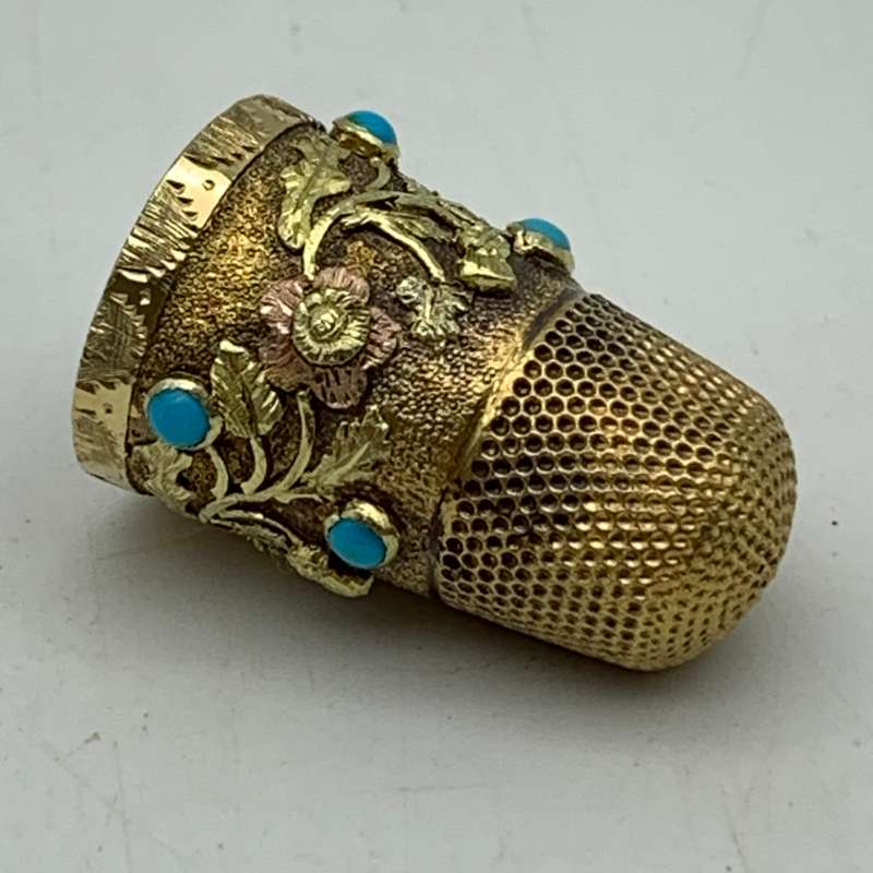 Antique Solid Gold & Turquoise Thimble