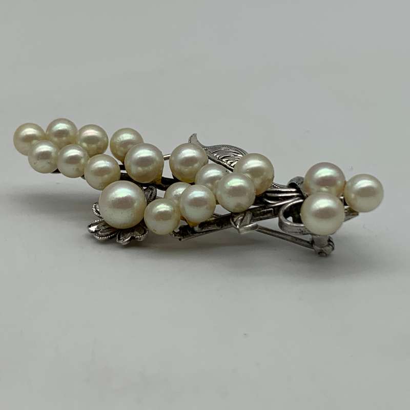 Early Solid Silver & Pearl Brooch