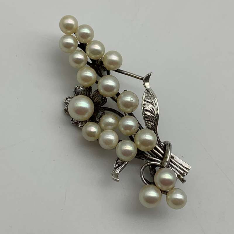 Early Solid Silver & Pearl Brooch