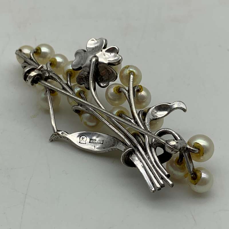 Early Solid Silver & Pearl Brooch