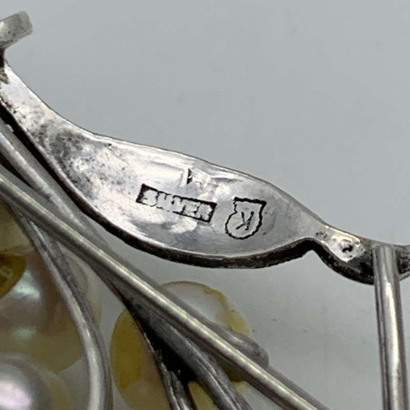 Early Solid Silver & Pearl Brooch