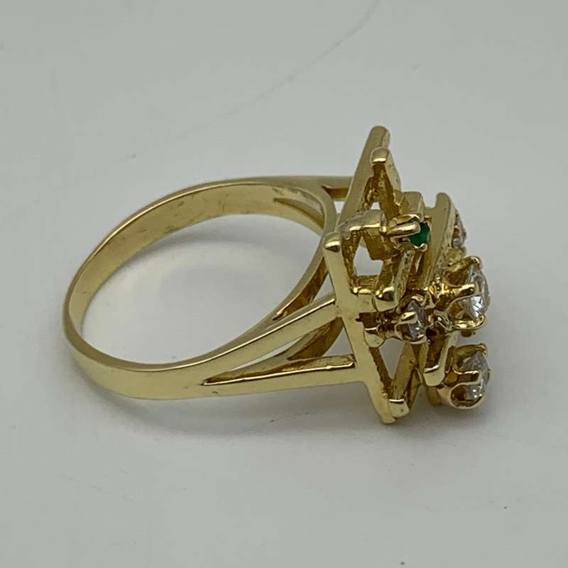 Abstract 18ct Gold Diamond & Emerald Ring