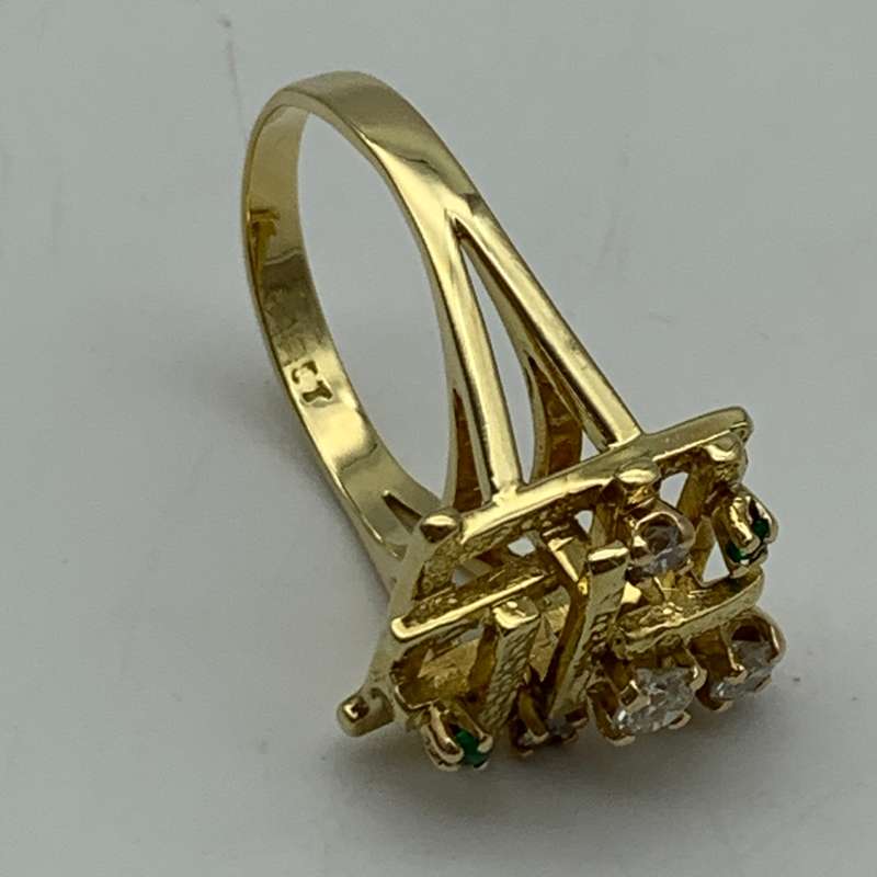 Abstract 18ct Gold Diamond & Emerald Ring