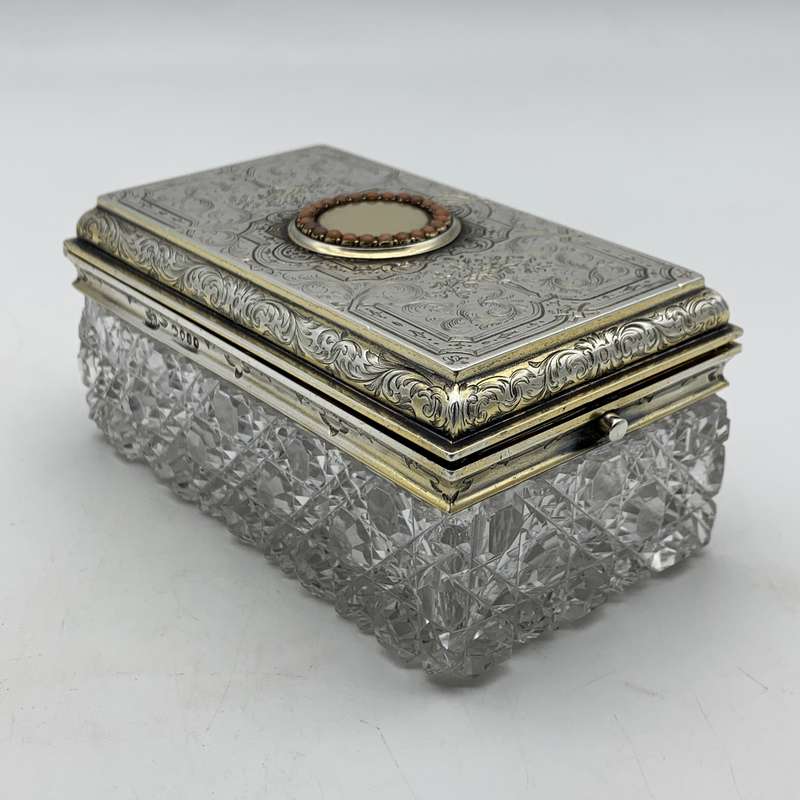 Fabulous Silver Gilt & Coral, Crystal Vanity Hinged Box (1866)