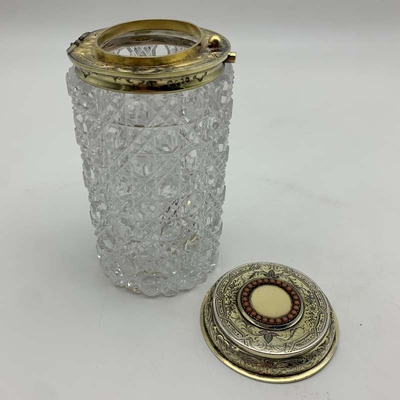 Fabulous Silver Gilt & Coral, Crystal Vanity Jar (1866)