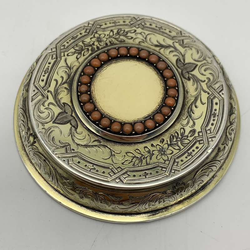 Fabulous Silver Gilt & Coral, Crystal Vanity Jar (1866)