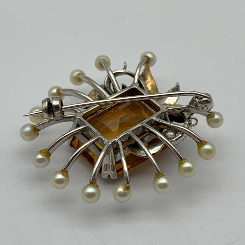 Vintage 9ct Gold, Pearls & Topaz Brooch