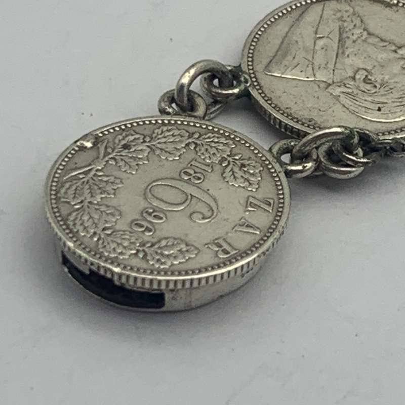 Antique Solid Silver 'ZAR Sixpence Kruger' Coin Bracelet