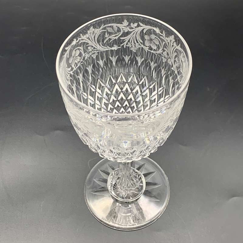 Wonderful Antique Engraved Cut-Crystal Wine Goblet (Stourbridge Glass)